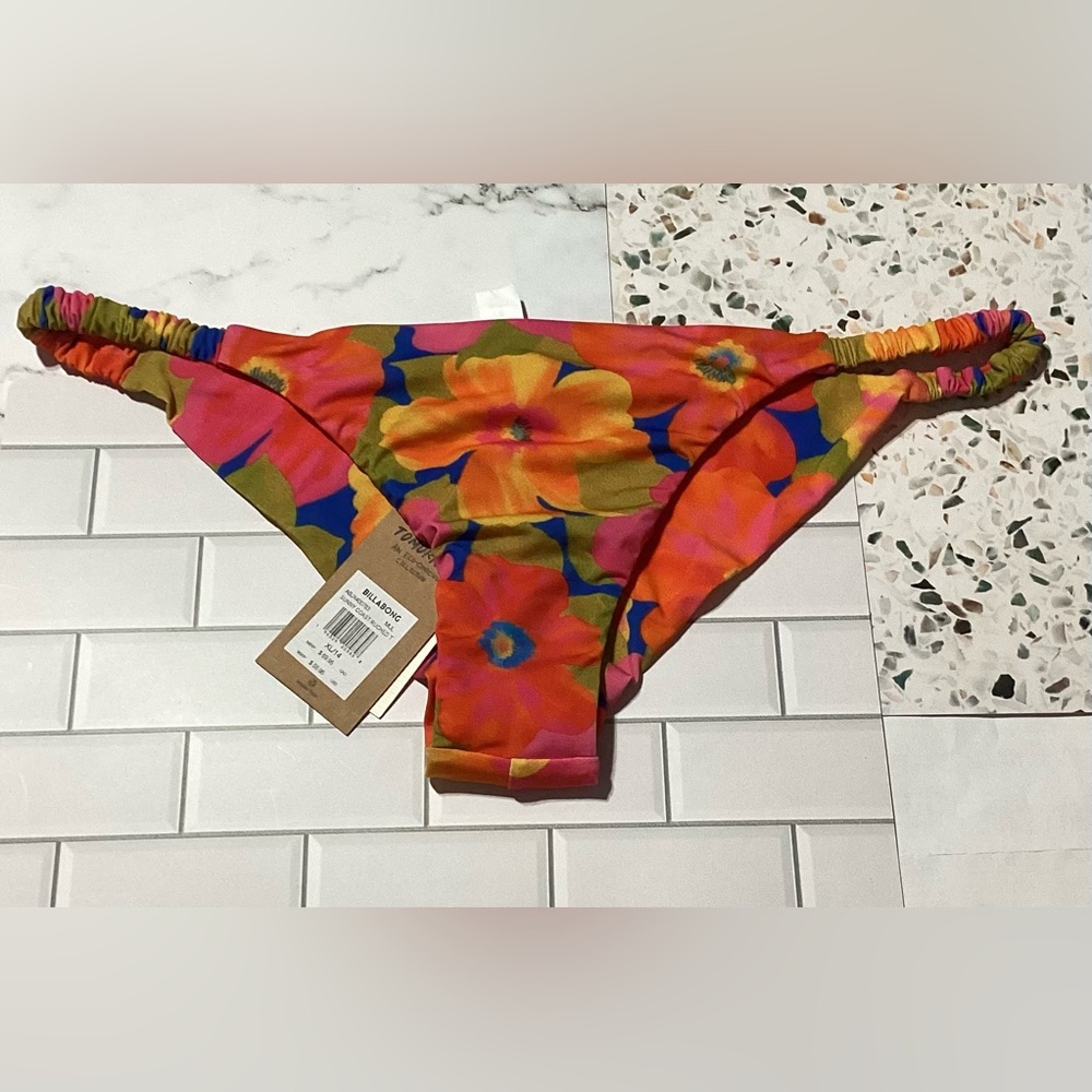 Billabong Ruched Tange Floral Print Bikini Bottoms Size XL/14